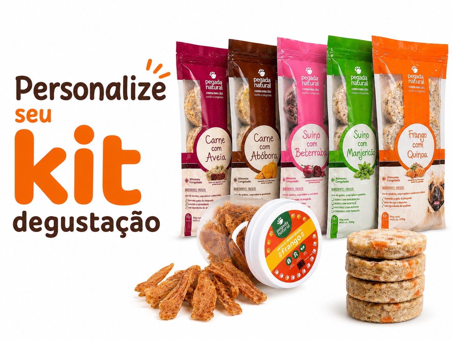 Monte o Kit Degusta��o do Seu C�o (Selecione no M�nimo 4 itens entre Comida Natural Congelada e/ou Petiscos Desidratados)